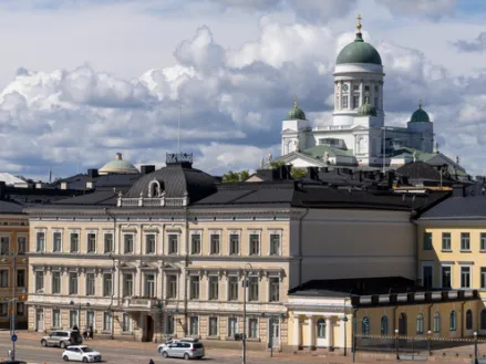 Helsinki Cathedral rising above the Finnish Supreme Court.