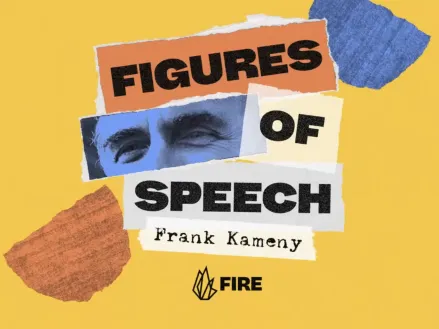 Collage showing the eyes of Frank Kameny next to the words "Figures of Speech"