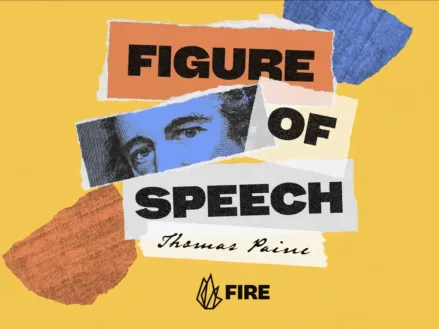 Collage showing the eyes of founding father Thomas Paine next to the words "Figures of Speech"