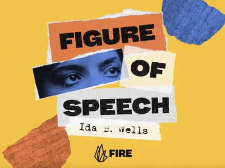 Collage showing the eyes of Ida B. Wells next to the words "Figures of Speech"