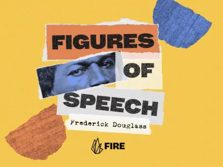 Collage showing the eyes of Frederick Douglass next to the words "Figures of Speech"