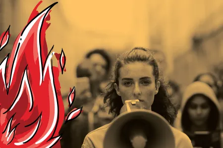 Woman speaking through a megaphone