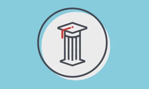 An icon of a column with a graduation hat on top. 