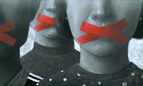 people with mouths taped shut