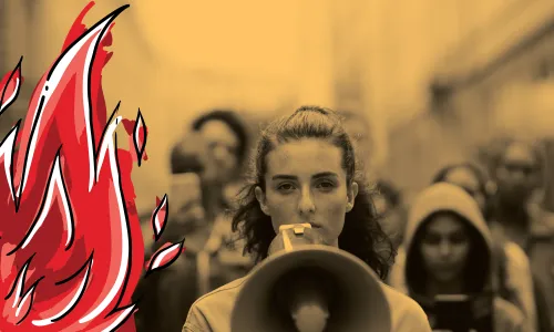 Woman speaking through a megaphone
