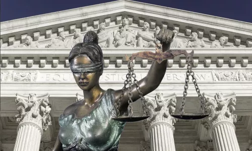 Lady justice against The Supreme court of U.S.