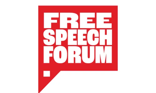 Speech bubble containing the words "Free Speech Forum"