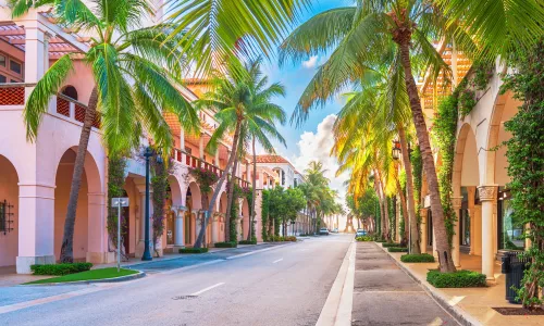Palm Beach Florida at Worth Ave on a beautiful sunny day