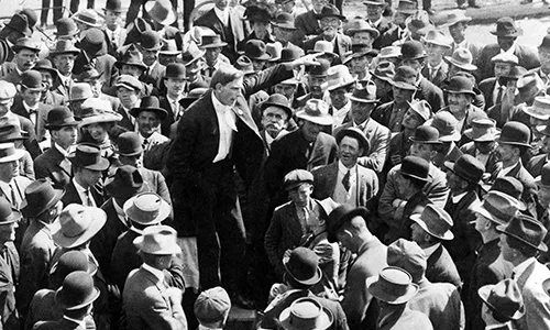 During the winter and spring of 1912, members of the Industrial Workers of the World (IWW) and their allies in labor and the community engaged in a pitched battle against a city ordinance that banned public speaking in the area around 5th and E Streets in downtown San Diego. 