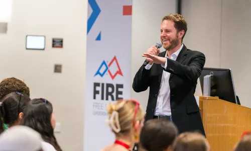 FIRE Legal Director Will Creeley speaking at the 2024 Free Speech Leadership Summit