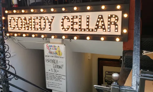 Entrance to the Comedy Cellar in New York City in 2019 (Image via Shutterstock.com)