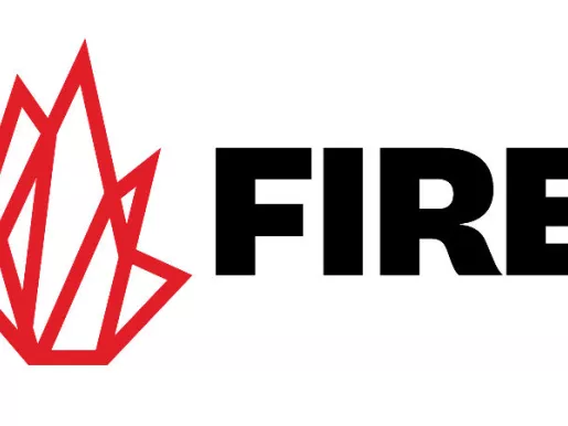 FIRE logo in all capital black letters against a white background