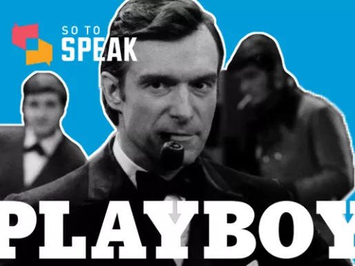 Young Hugh Hefner graphic for So to Speak podcast
