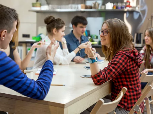 College students in discussion class