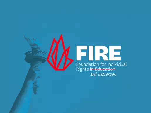New FIRE logo with large margins with "Education" crossed out and "Expression" written in.