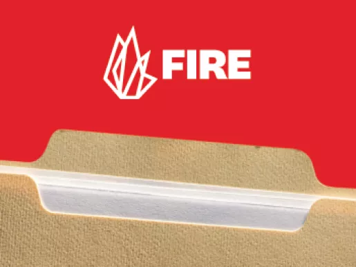FIRE logo above a file with papers in it