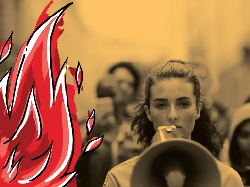 Woman speaking through a megaphone