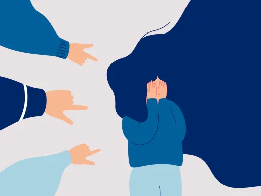 Illustration of children engage in bullying behavior towards a girl.