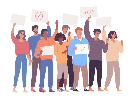 Protesting students standing with placards