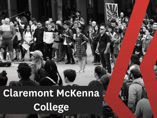 Black and white photo showing students and faculty protesting on a college lawn.