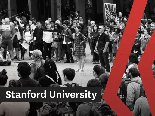 Black and white photo showing students and faculty protesting on a college lawn.