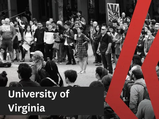 Black and white photo showing students and faculty protesting on a college lawn.