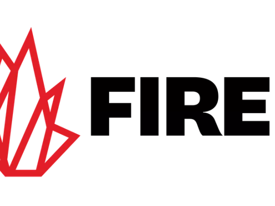 FIRE logo in all capital black letters against a white background