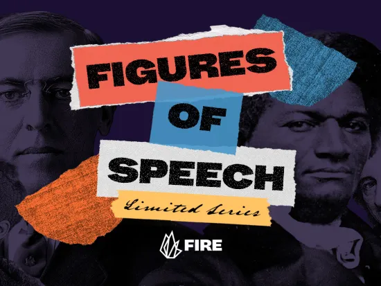 Collage showing Woodrow Wilson, Ida B. Wells, Frederick Douglass, and Thomas Paine around the words "Figures of Speech"