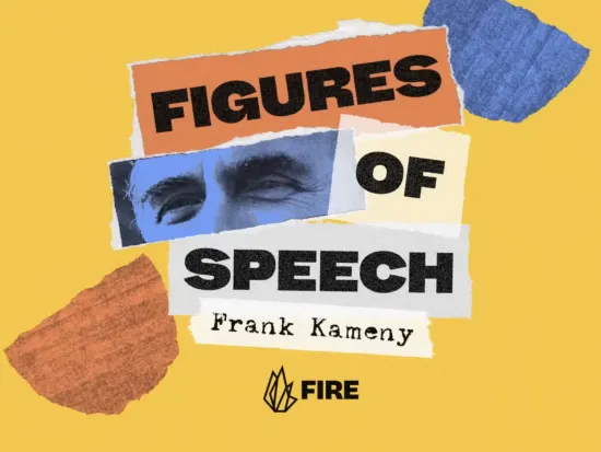 Collage showing the eyes of Frank Kameny next to the words "Figures of Speech"