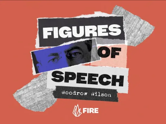 Collage showing the eyes of President Woodrow Wilson next to the words "Figures of Speech"