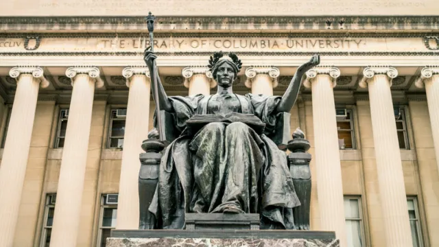 Statue of the goddess Columbia in front of the university library