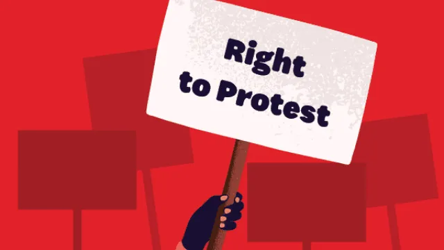 An illustration of a picket sign showing "right to protest"