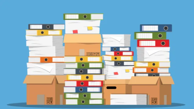 piles of books in boxes illustration