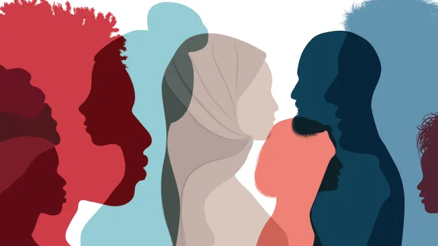 Silhouette profile group of men and women of diverse culture