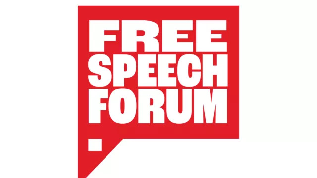 Speech bubble containing the words "Free Speech Forum"