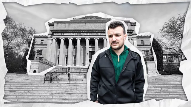 Mahmoud Khalil with Columbia University library in background
