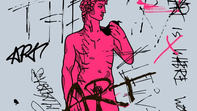 Illustration of Statue of David sculpture with the word Art censoring the penis