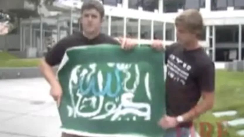 College Republicans Leigh Wolf Trent Downes San Francisco State University SFSU Hamas Hezbollah flags anti-terrorism rally